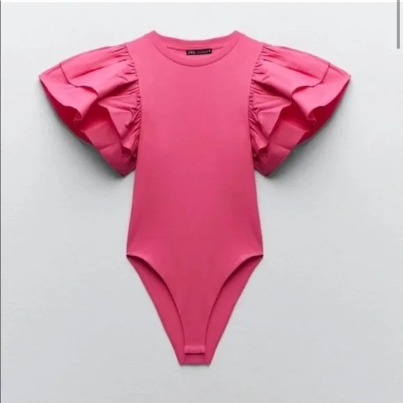 ZARA | RUFFLE SLEEVE KNIT BODYSUIT - Picture 1 of 7